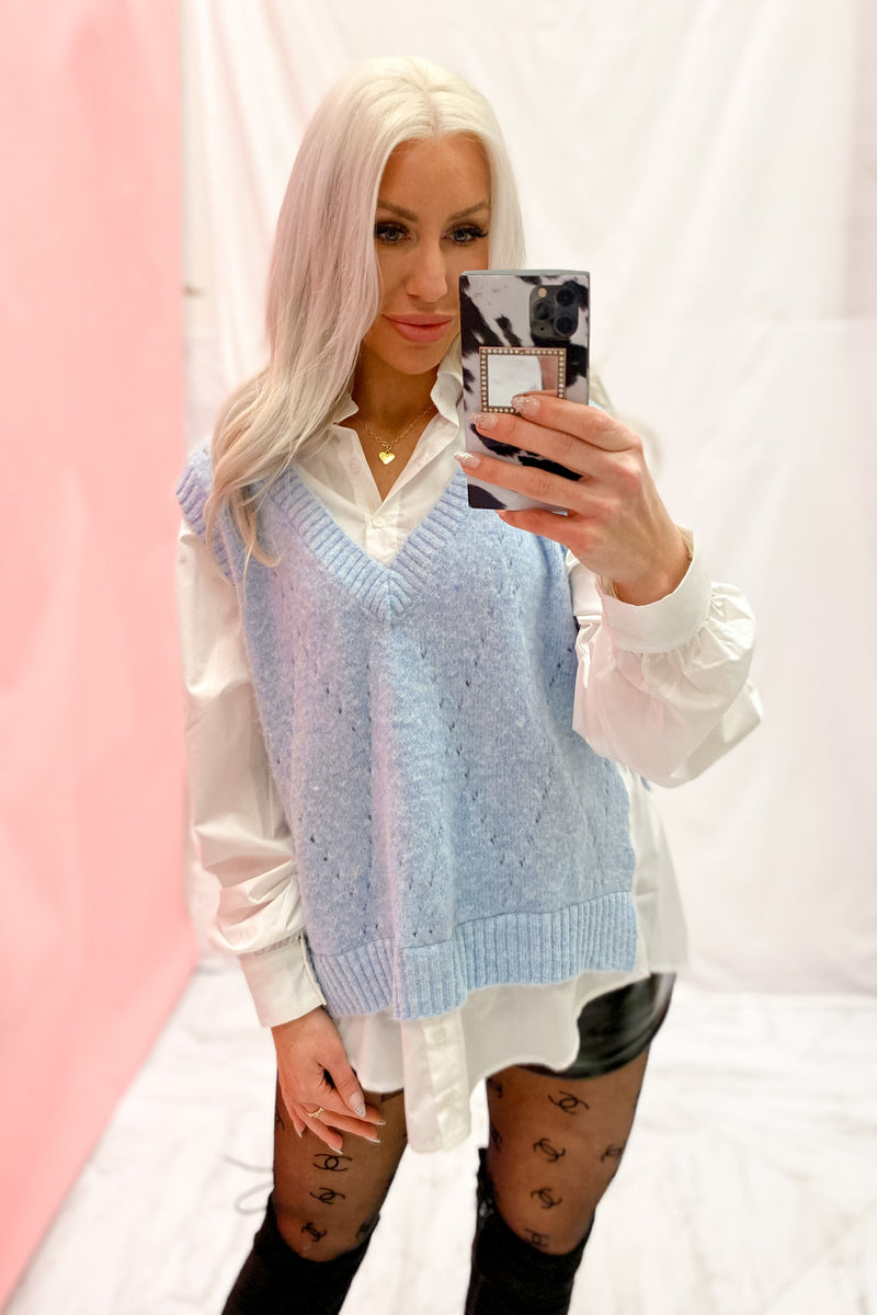 Black Vest And Button Down Top