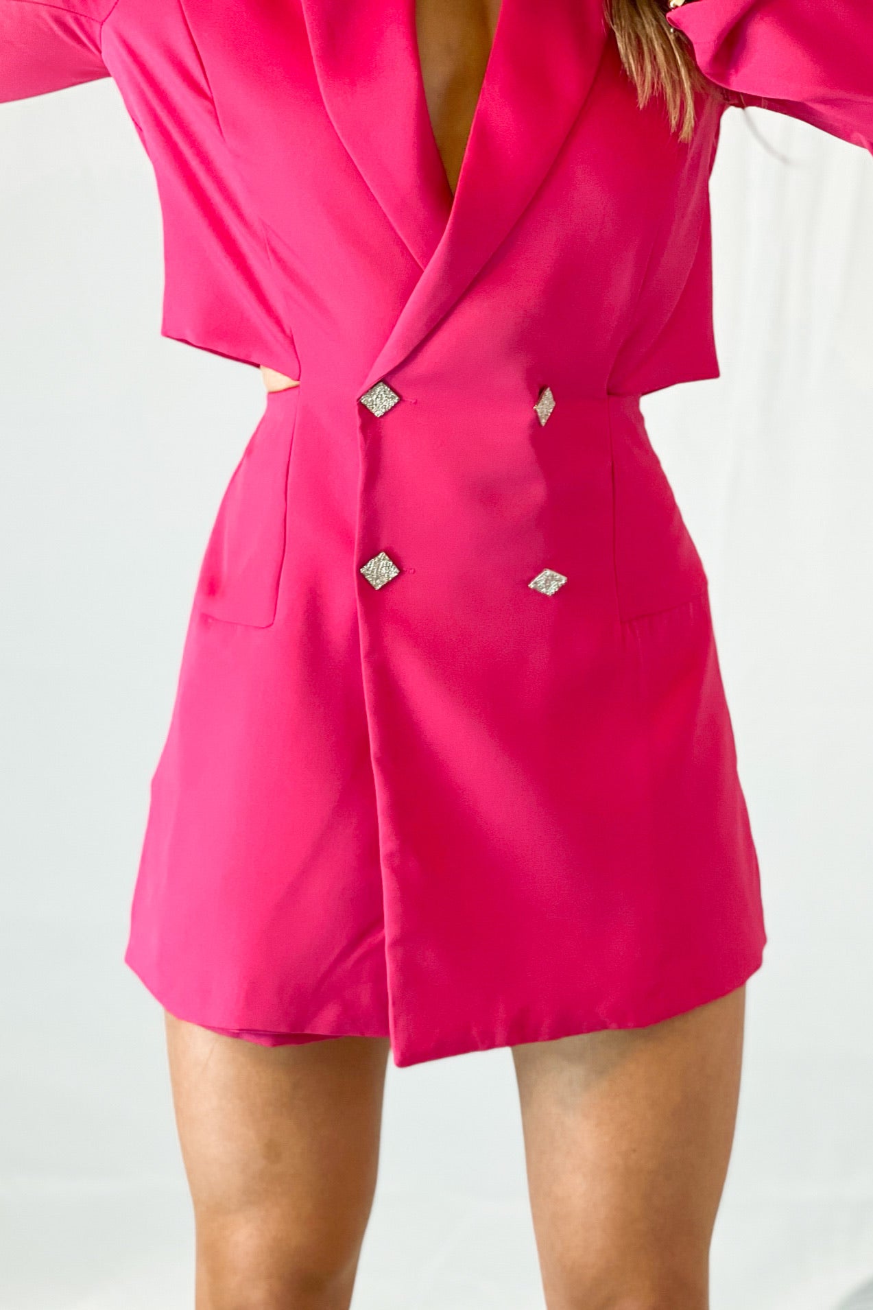 Hot Pink Cut Out Blazer Romper Shop Kendry Collection Boutique