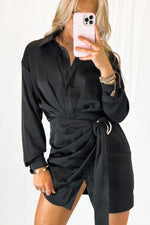 Black Side O-Ring Detail Collar Dress