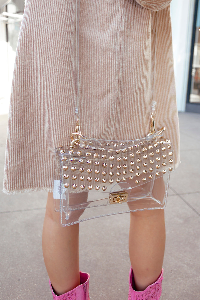 Camila Gold Studded Clear Crossbody Purse