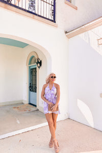 Purple Ruched V-Neck Floral Romper