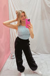 Blue Textured Fabric Tank Top