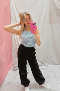 Blue Textured Fabric Tank Top