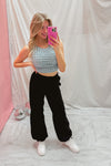 Blue Textured Fabric Tank Top