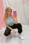 Blue Textured Fabric Tank Top