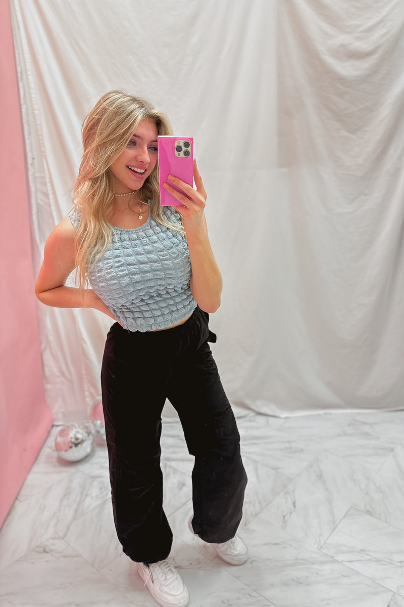 Blue Textured Fabric Tank Top