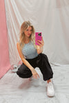 Blue Textured Fabric Tank Top