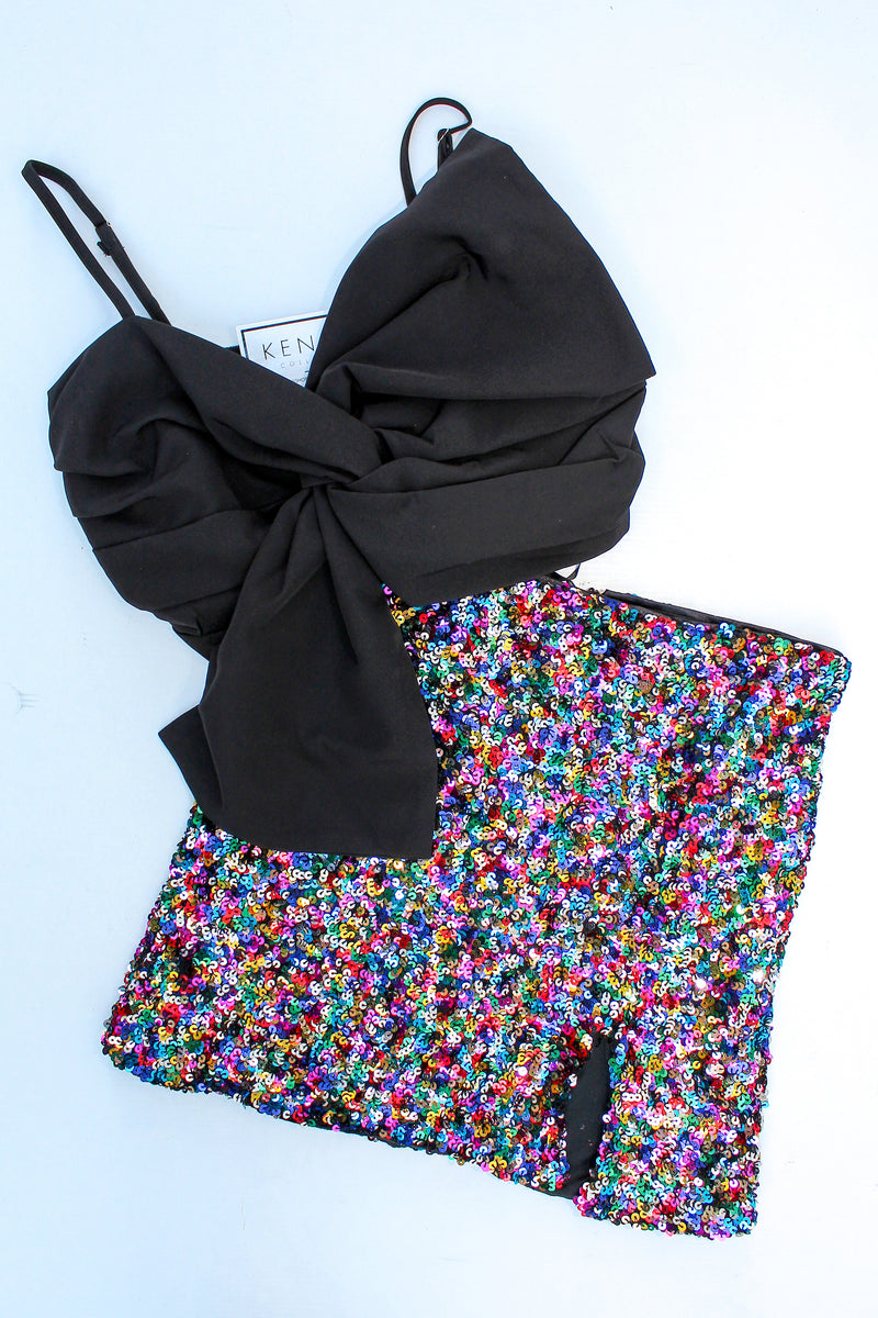 Rainbow Sequin Front Slit Skort