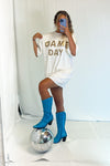 White and Gold Game-day Sequin T-Shirt Dress
