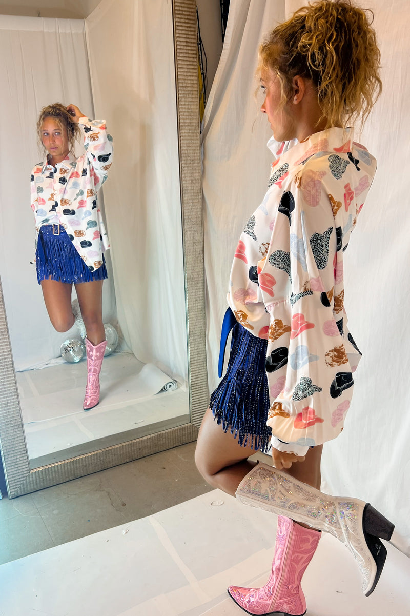White Cowboy Hat Button Down
