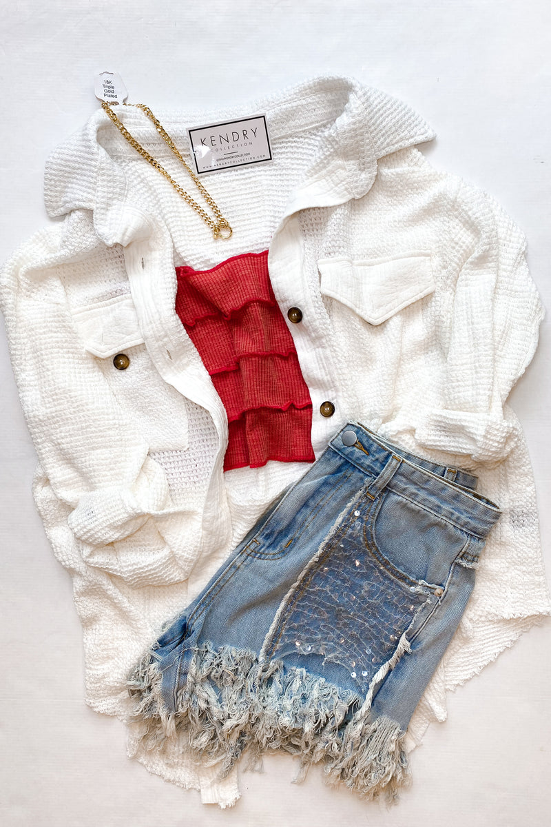 Ivory Thermal Button Down Shacket