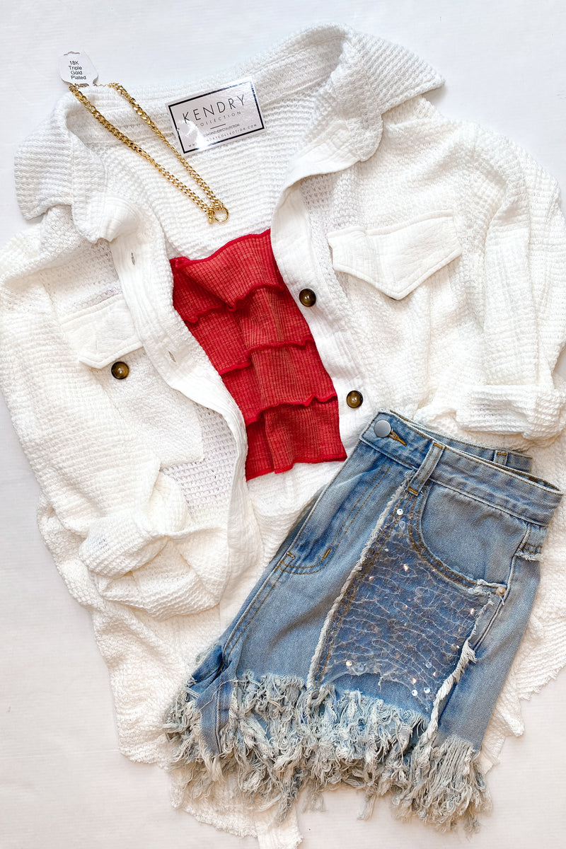 Ivory Thermal Button Down Shacket