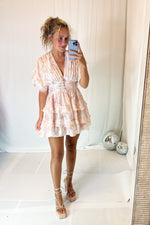 Blush Floral Pattern Ruffle Dress