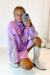 Purple Sequin Fringe Star Denim Jacket