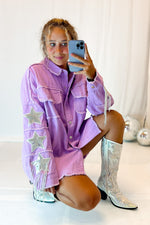 Purple Sequin Fringe Star Denim Jacket