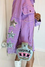 Purple Sequin Fringe Star Denim Jacket