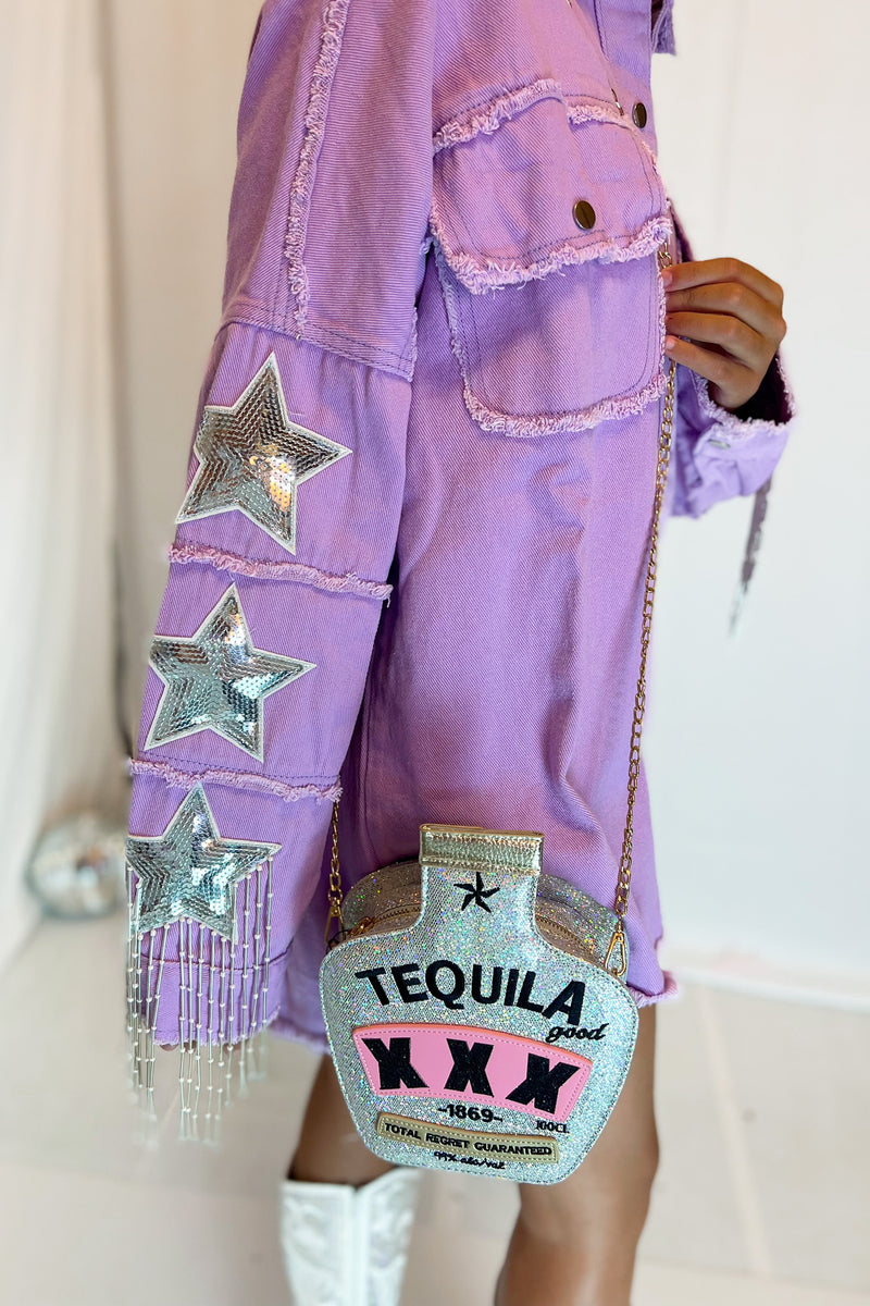 Purple Sequin Fringe Star Denim Jacket