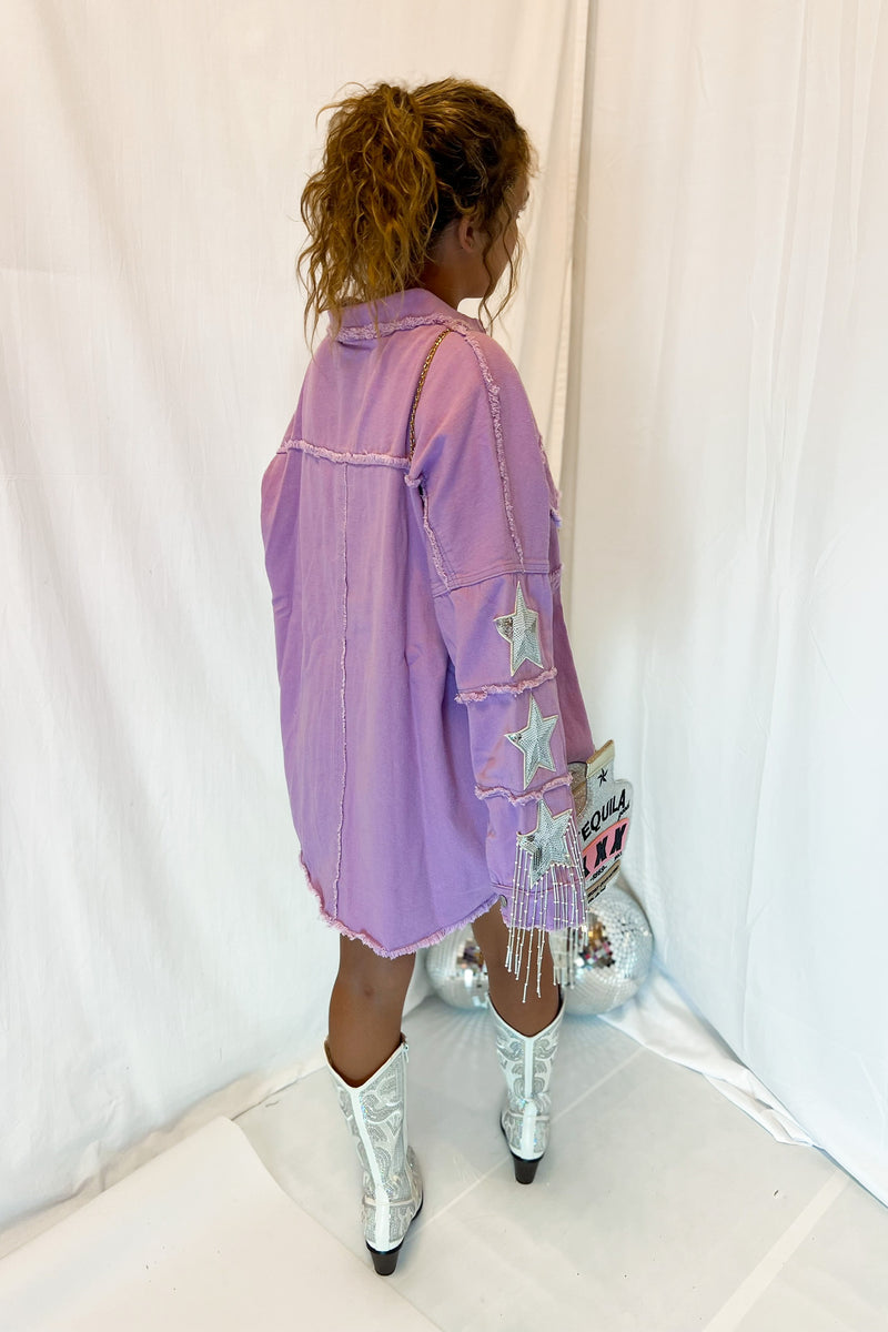 Purple Sequin Fringe Star Denim Jacket