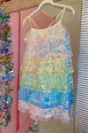 Rainbow Sequin Ruffle Tiered Dress