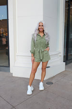 Olive Button Up Long Sleeve Romper