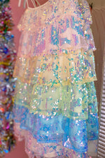 Rainbow Sequin Ruffle Tiered Dress