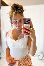 White Shoulder Tie Bodysuit