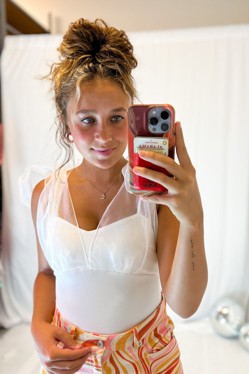 White Shoulder Tie Bodysuit