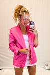 Hot Pink Animal Print Satin Blazer Jacket