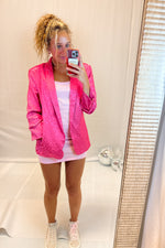 Hot Pink Animal Print Satin Blazer Jacket