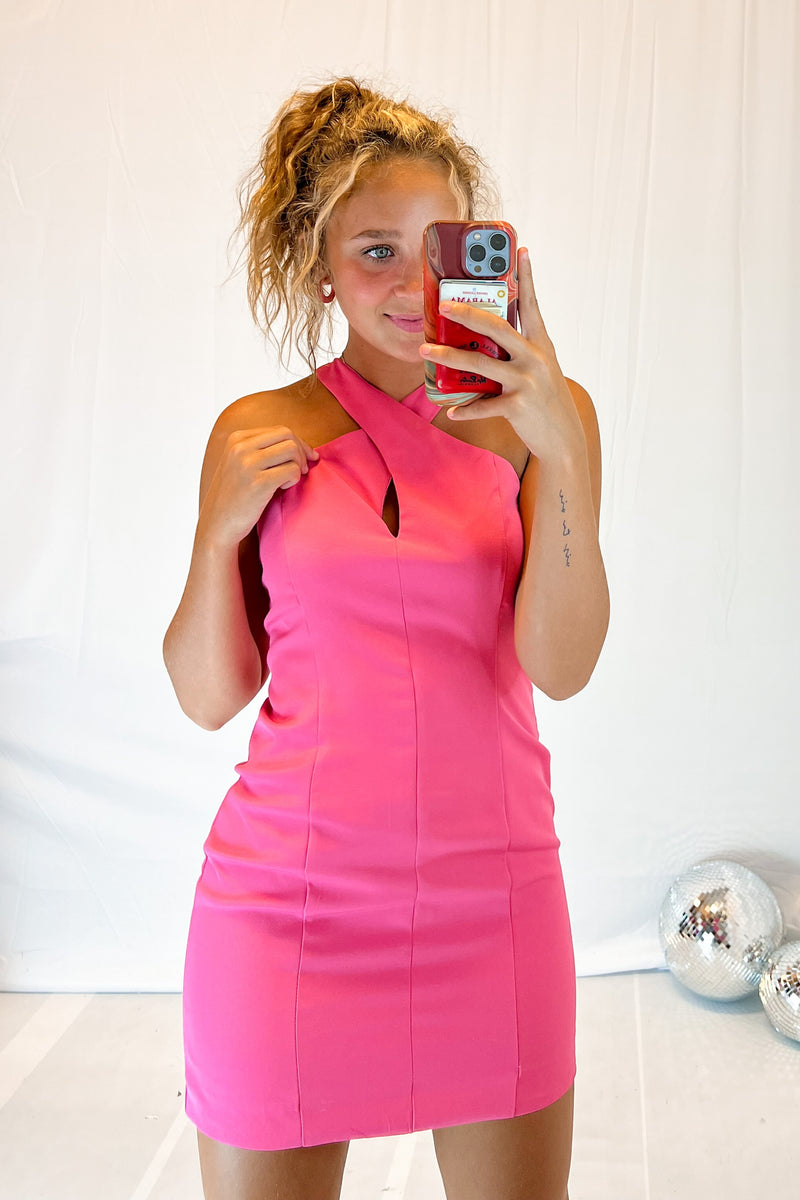 Doll Pink Cross Neck Dress