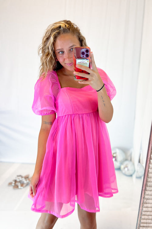 Barbie Pink Puff Sleeve Babydoll Dress