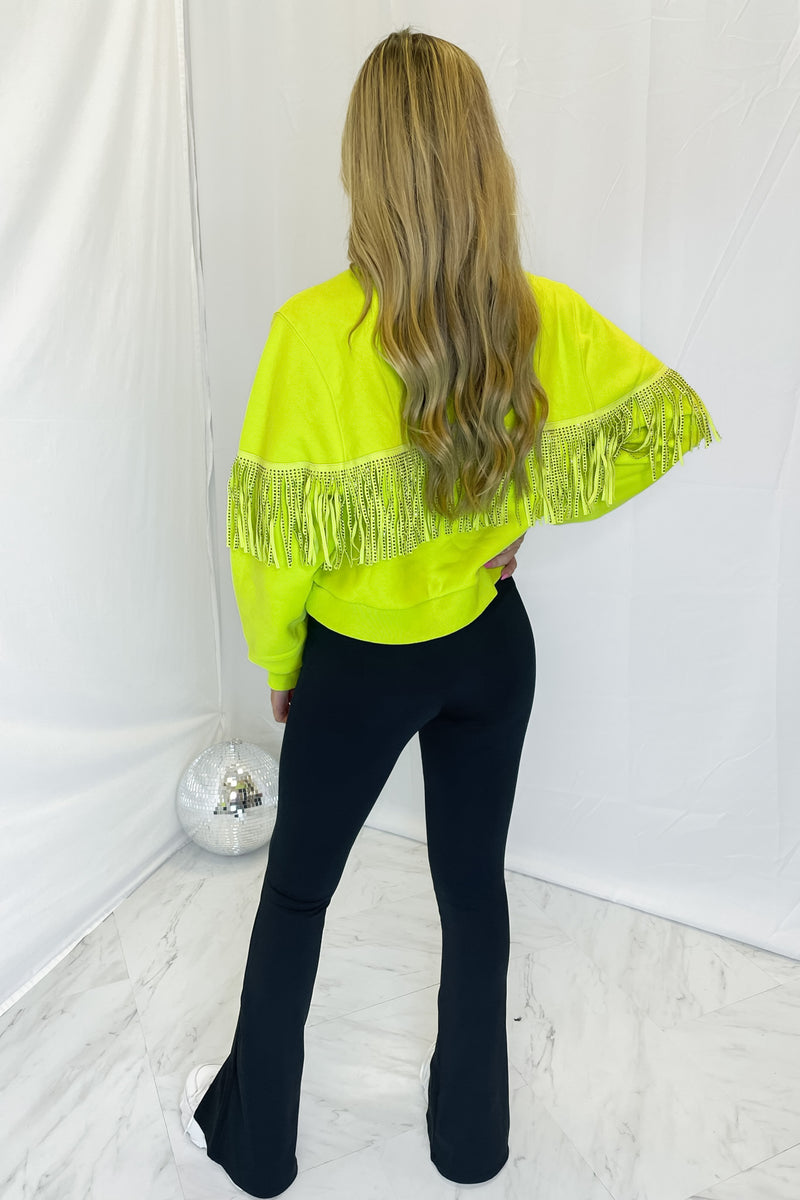 Lime Green Long Sleeve Fringe Sweatshirt