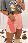 Pink Color Block Denim Shorts