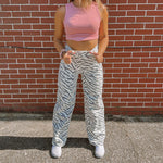 Off White Zebra Print Straight Leg Jeans