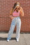 Off White Zebra Print Straight Leg Jeans