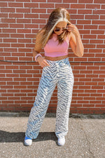 Off White Zebra Print Straight Leg Jeans