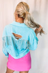 Blue Rhinestone Fringe Denim Jacket