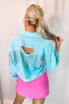 Blue Rhinestone Fringe Denim Jacket