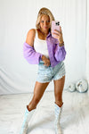 Purple Rhinestone Fringe Denim Jacket