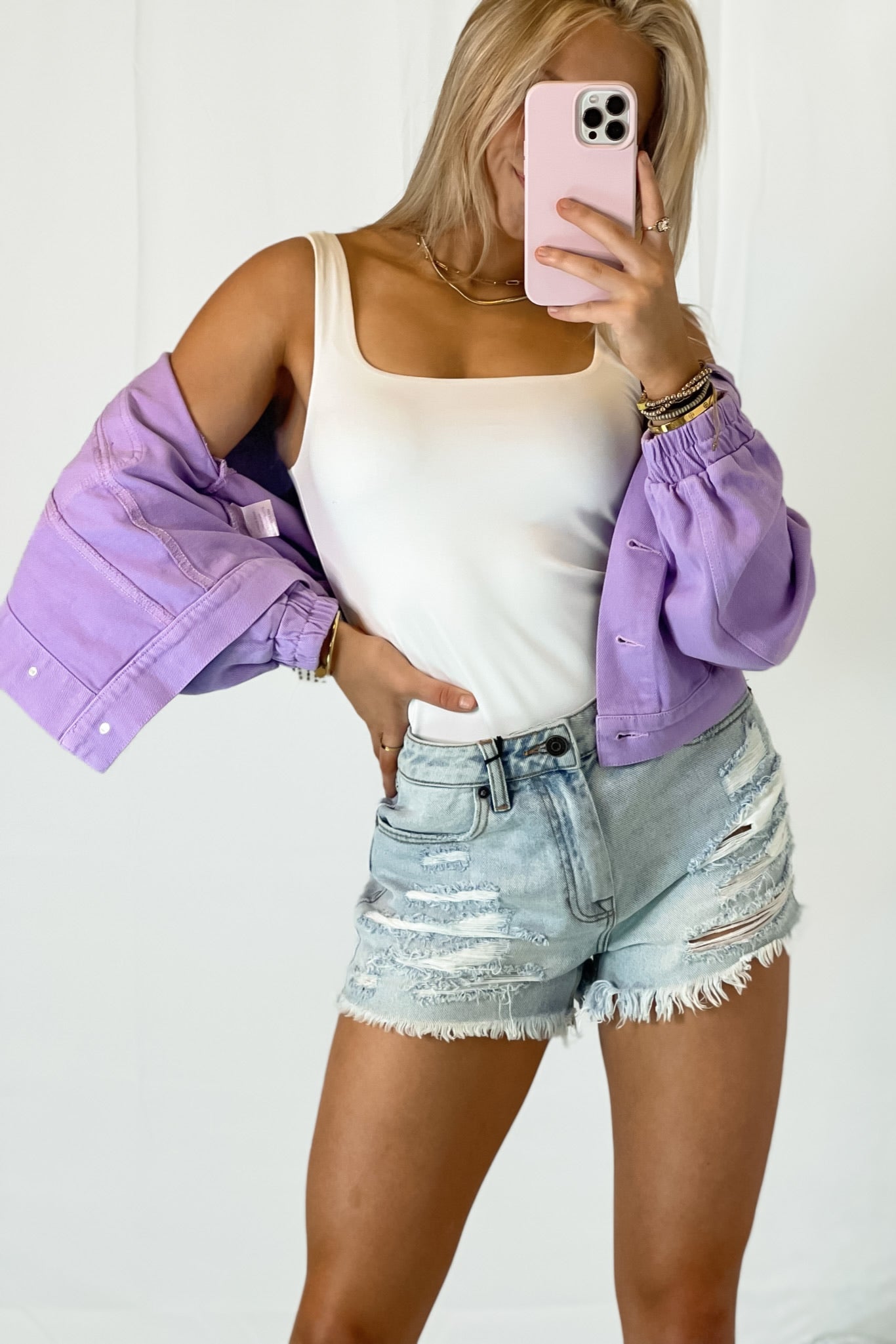 Denim & Rhinestones Jean Jacket Lavender – Ztina Boutique