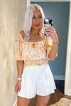 Peach Floral Square Neck Blouse