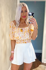 Peach Floral Square Neck Blouse