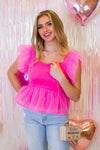 Pink Mesh Ruffle Detail Top