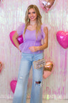 Purple Mesh Ruffle Detail Top