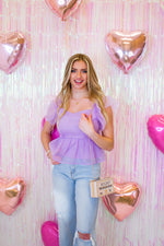 Purple Mesh Ruffle Detail Top