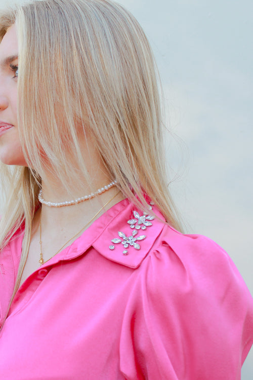 Pink Rhinestone Collar Babydoll Dress