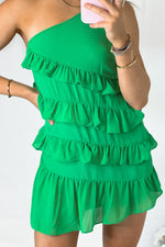 Green Ruffle One Shoulder Dress