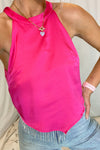 Pink Rhinestone Fringe Halter Neck Top