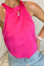 Pink Rhinestone Fringe Halter Neck Top