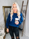 Oversized Balloon Sleeve Knit Sweater - Indigo